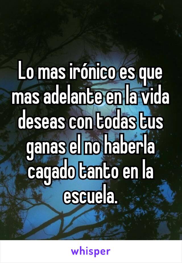 Lo mas irónico es que mas adelante en la vida deseas con todas tus ganas el no haberla cagado tanto en la escuela.