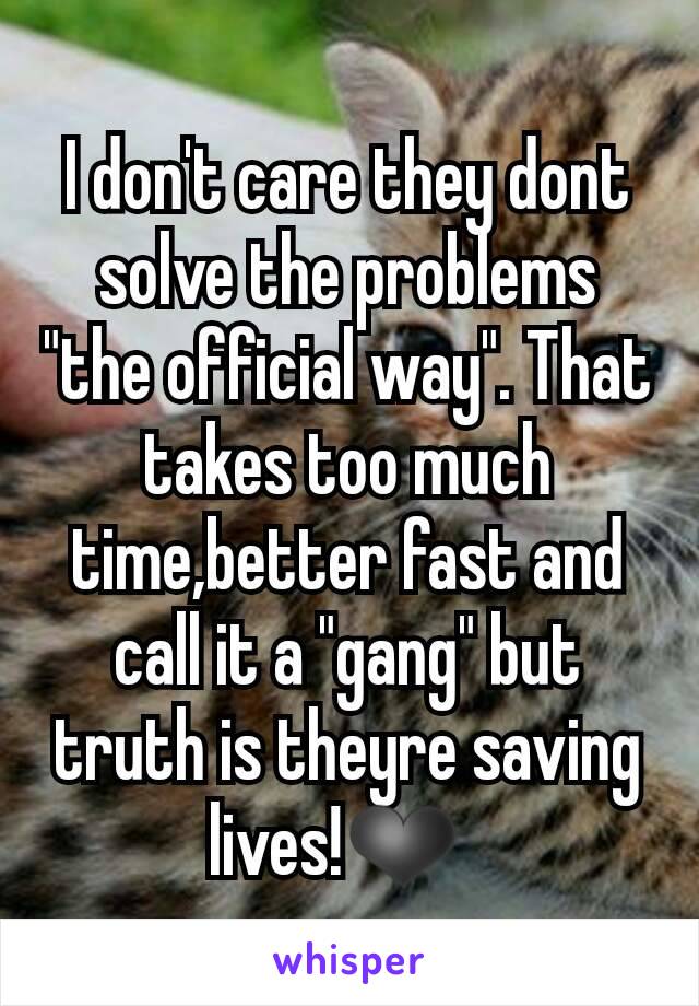 I don't care they dont solve the problems "the official way". That takes too much time,better fast and call it a "gang" but truth is theyre saving lives!❤  