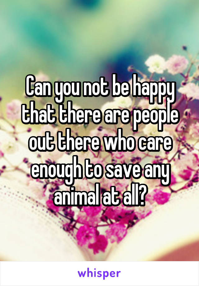 Can you not be happy that there are people out there who care enough to save any animal at all?