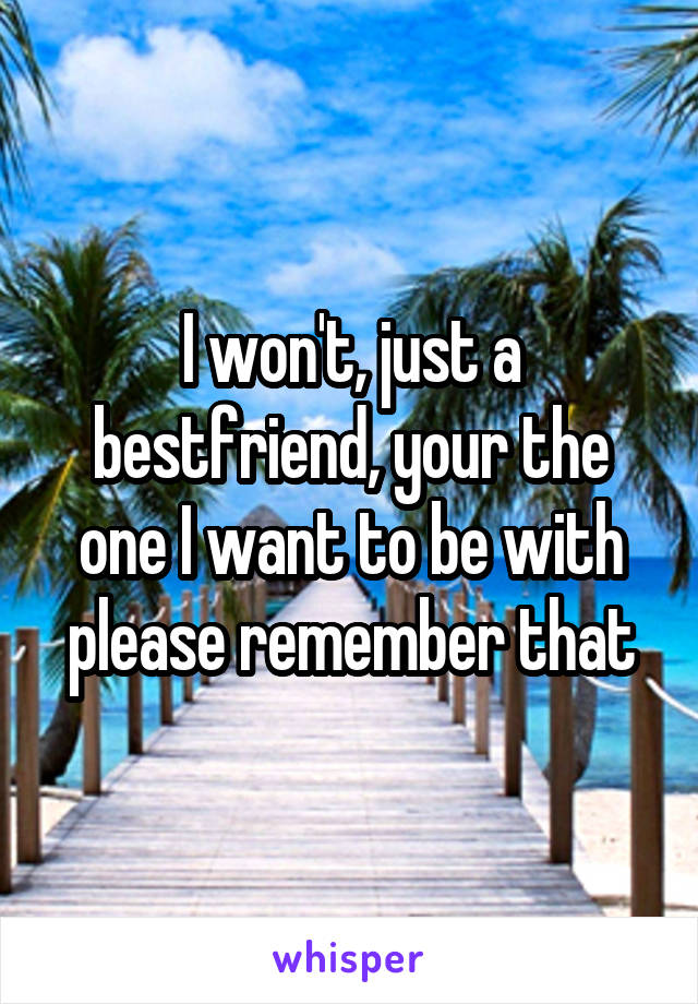 I won't, just a bestfriend, your the one I want to be with please remember that