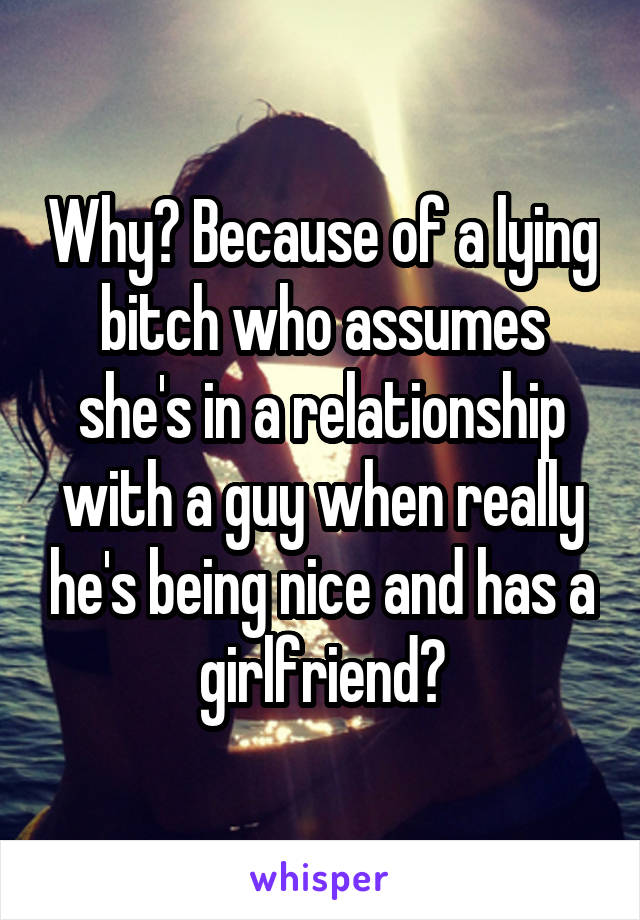 Why? Because of a lying bitch who assumes she's in a relationship with a guy when really he's being nice and has a girlfriend?