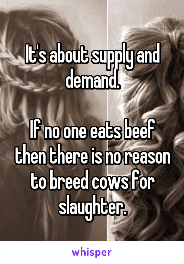 It's about supply and demand.

If no one eats beef then there is no reason to breed cows for slaughter.