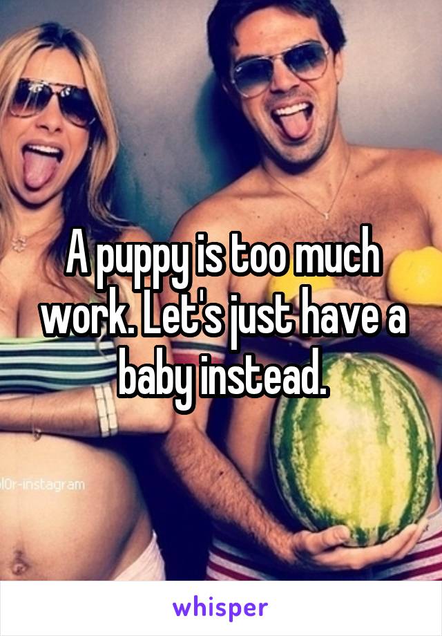 A puppy is too much work. Let's just have a baby instead.