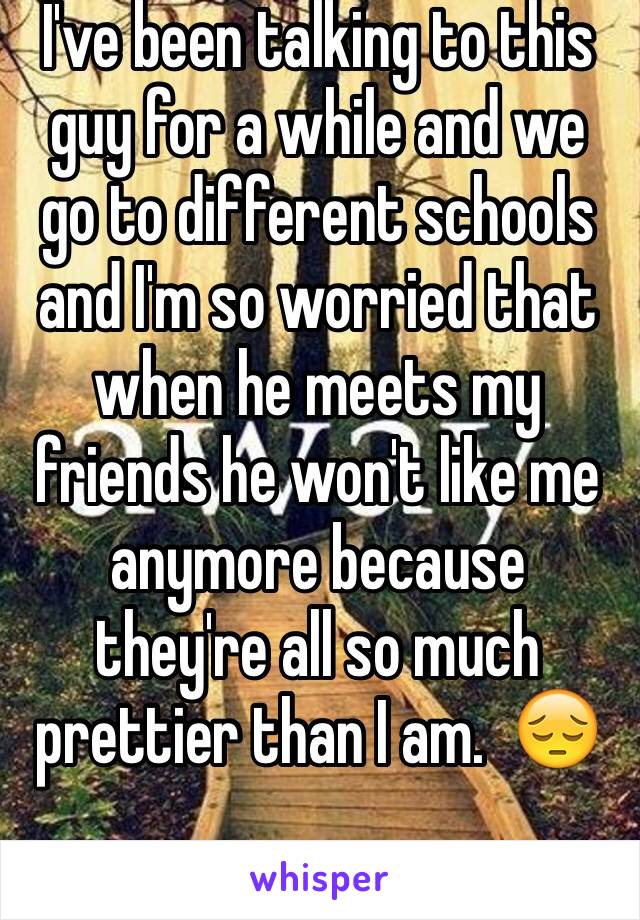 I've been talking to this guy for a while and we go to different schools and I'm so worried that when he meets my friends he won't like me anymore because they're all so much prettier than I am.  😔