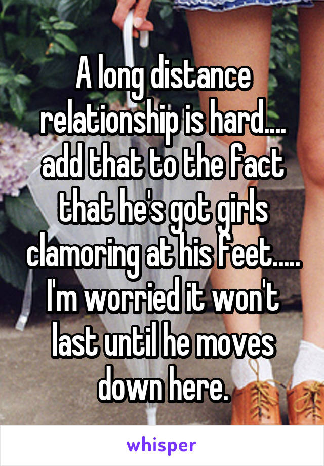 A long distance relationship is hard.... add that to the fact that he's got girls clamoring at his feet..... I'm worried it won't last until he moves down here.