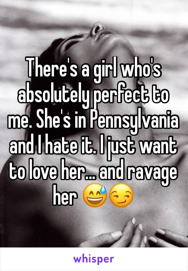 There's a girl who's absolutely perfect to me. She's in Pennsylvania and I hate it. I just want to love her... and ravage her 😅😏
