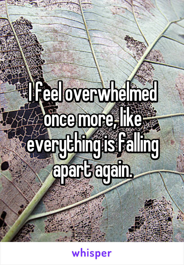 I feel overwhelmed once more, like everything is falling apart again.