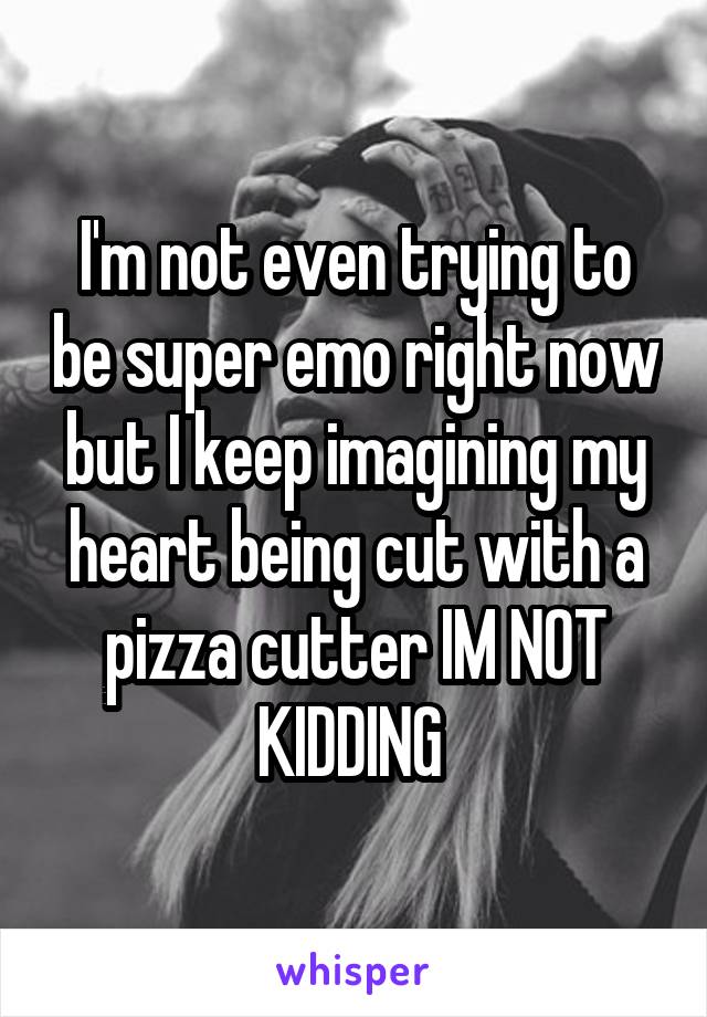 I'm not even trying to be super emo right now but I keep imagining my heart being cut with a pizza cutter IM NOT KIDDING 