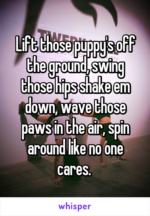 Lift those puppy's off the ground, swing those hips shake em down, wave those paws in the air, spin around like no one cares. 