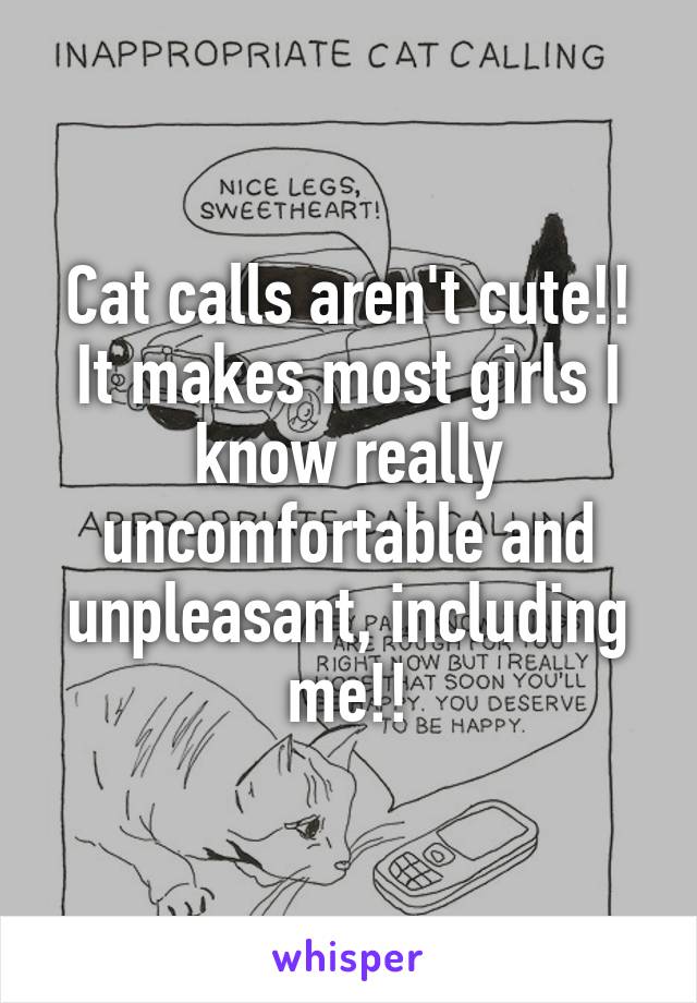 Cat calls aren't cute!!
It makes most girls I know really uncomfortable and unpleasant, including me!!