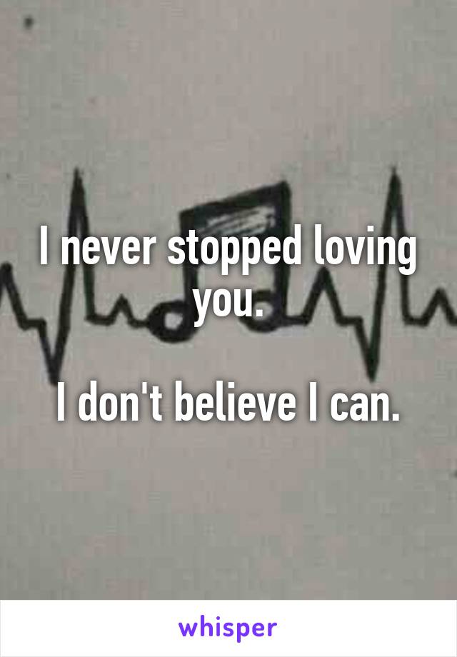 I never stopped loving you.

I don't believe I can.