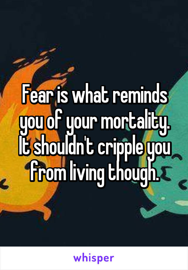 Fear is what reminds you of your mortality. It shouldn't cripple you from living though.