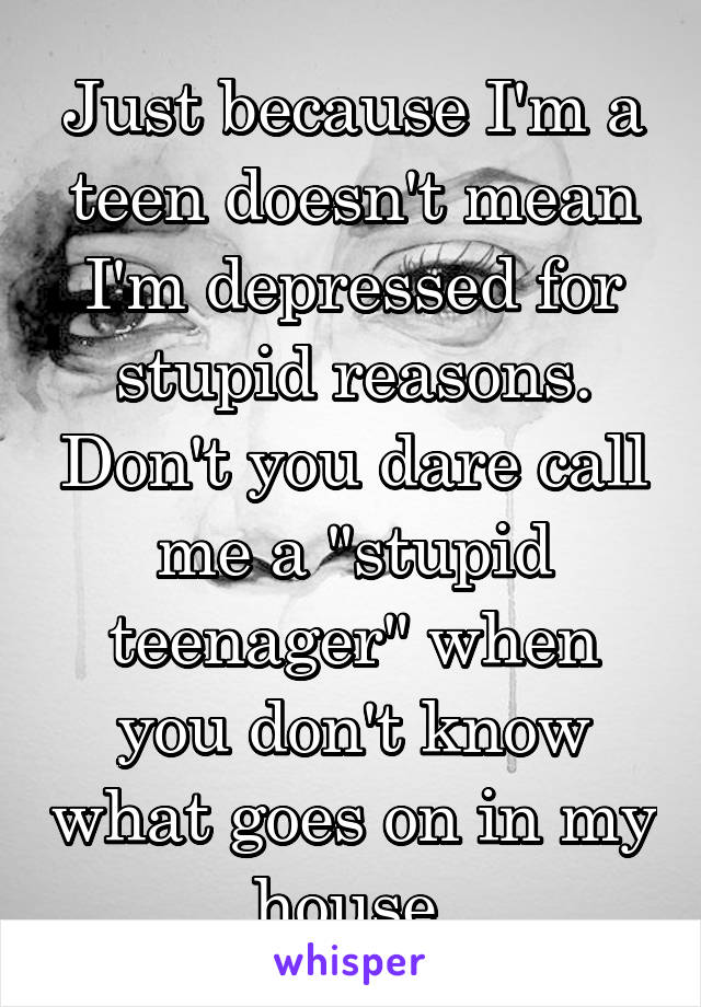 Just because I'm a teen doesn't mean I'm depressed for stupid reasons. Don't you dare call me a "stupid teenager" when you don't know what goes on in my house.