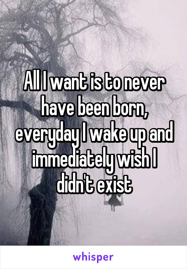All I want is to never have been born, everyday I wake up and immediately wish I didn't exist