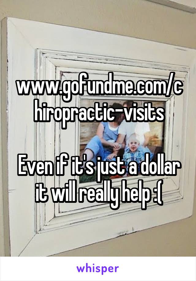 www.gofundme.com/chiropractic-visits

Even if it's just a dollar it will really help :(