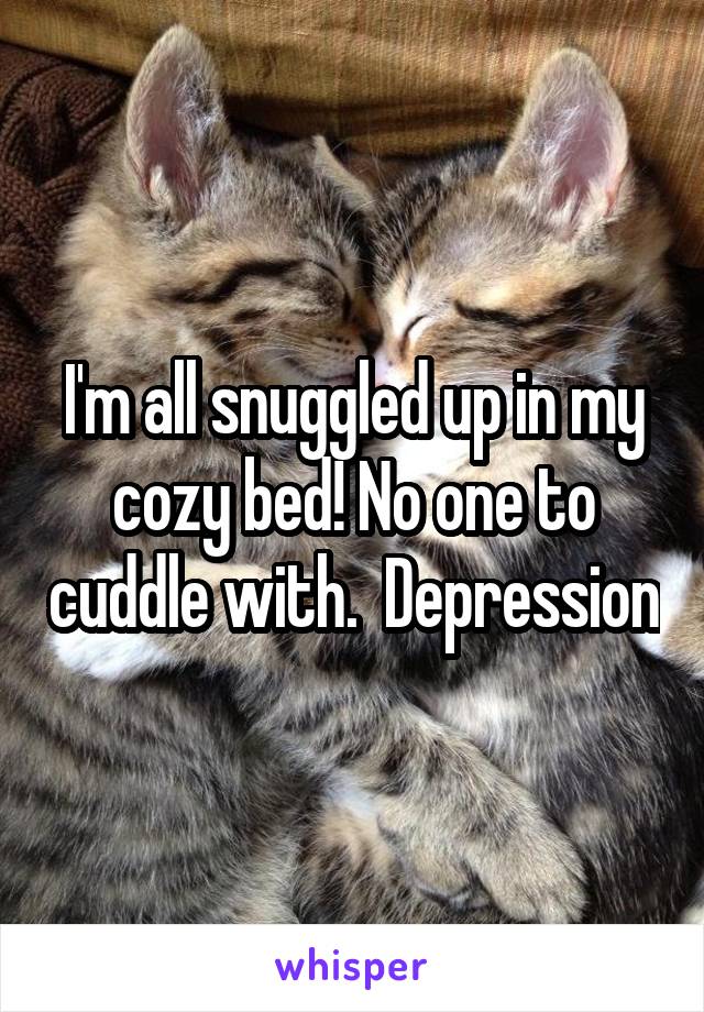 I'm all snuggled up in my cozy bed! No one to cuddle with.  Depression