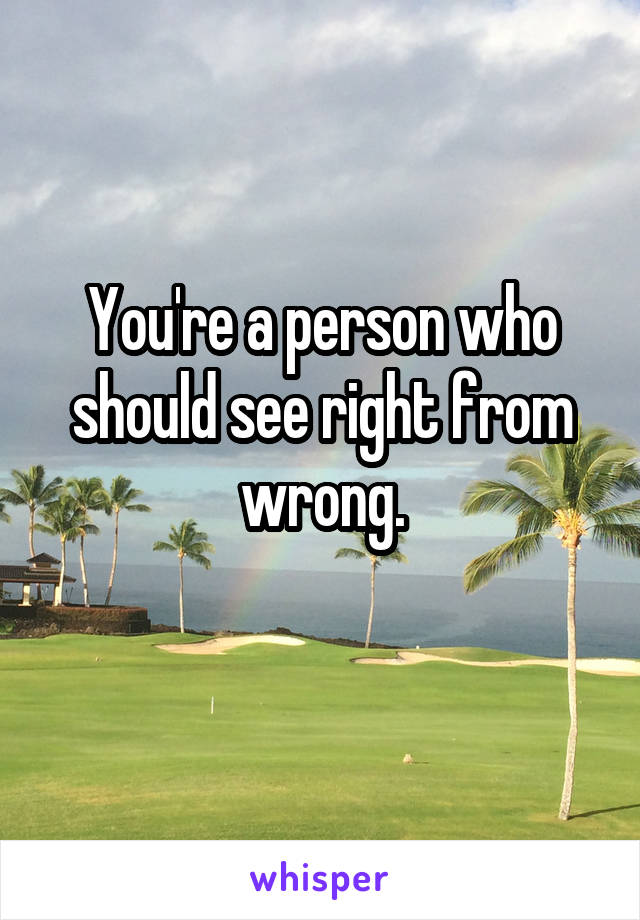 You're a person who should see right from wrong.
