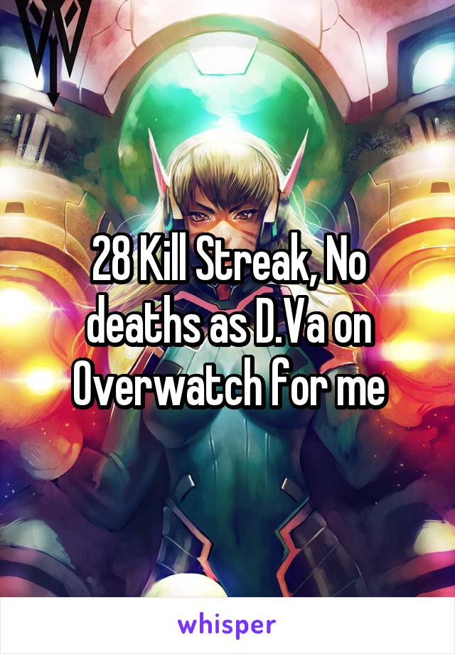 28 Kill Streak, No deaths as D.Va on Overwatch for me