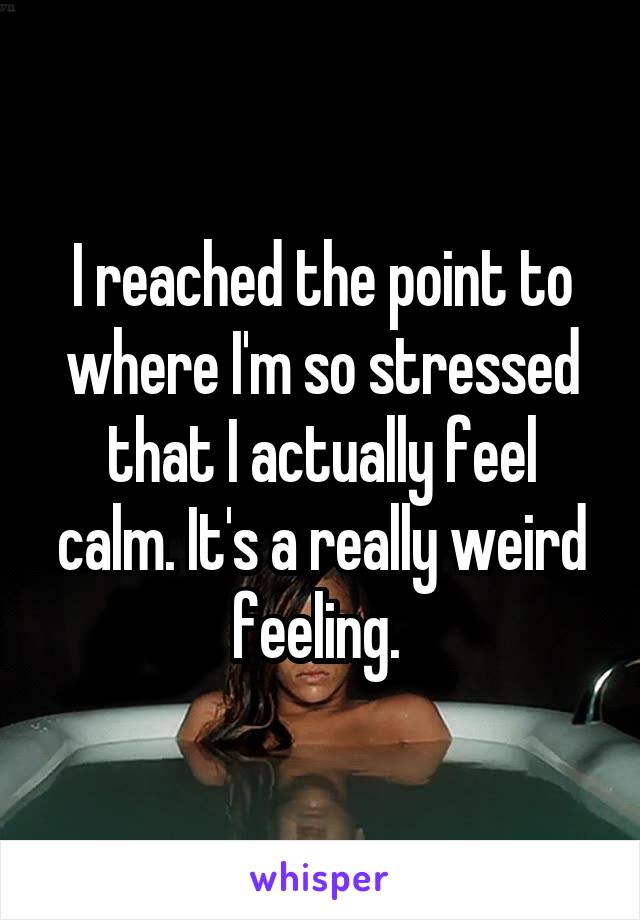 I reached the point to where I'm so stressed that I actually feel calm. It's a really weird feeling. 