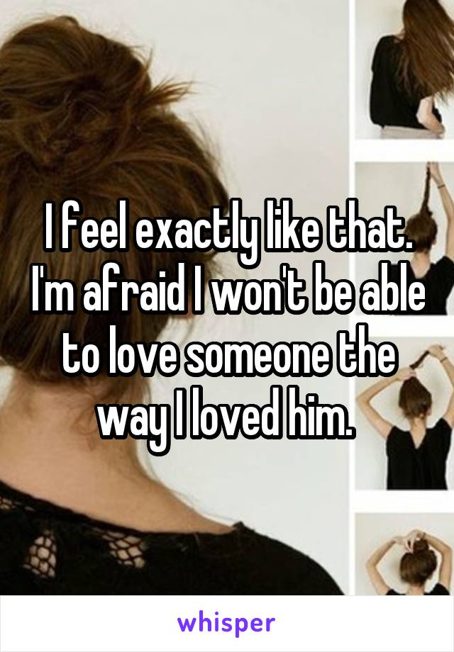 I feel exactly like that. I'm afraid I won't be able to love someone the way I loved him. 