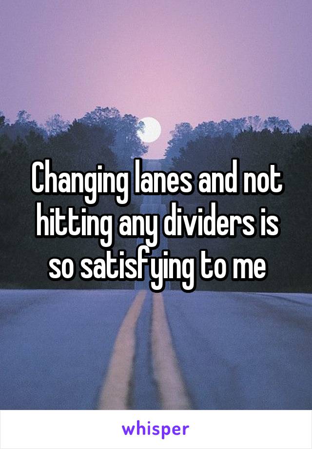 Changing lanes and not hitting any dividers is so satisfying to me