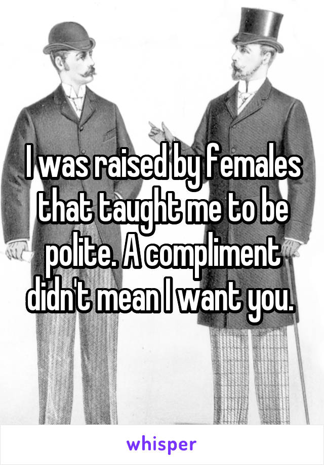 I was raised by females that taught me to be polite. A compliment didn't mean I want you. 