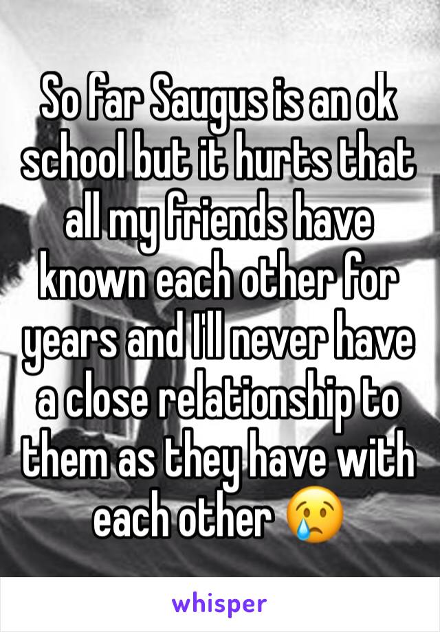 So far Saugus is an ok school but it hurts that all my friends have known each other for years and I'll never have a close relationship to them as they have with each other 😢
