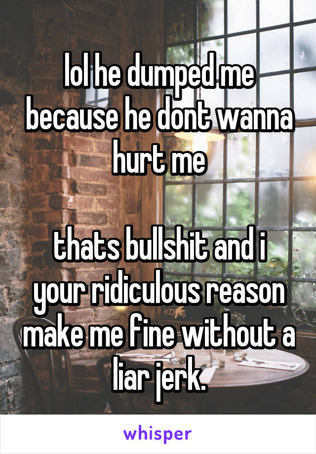 lol he dumped me because he dont wanna hurt me

thats bullshit and i your ridiculous reason make me fine without a liar jerk.