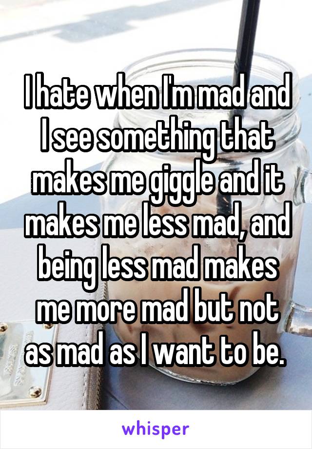 I hate when I'm mad and I see something that makes me giggle and it makes me less mad, and being less mad makes me more mad but not as mad as I want to be. 