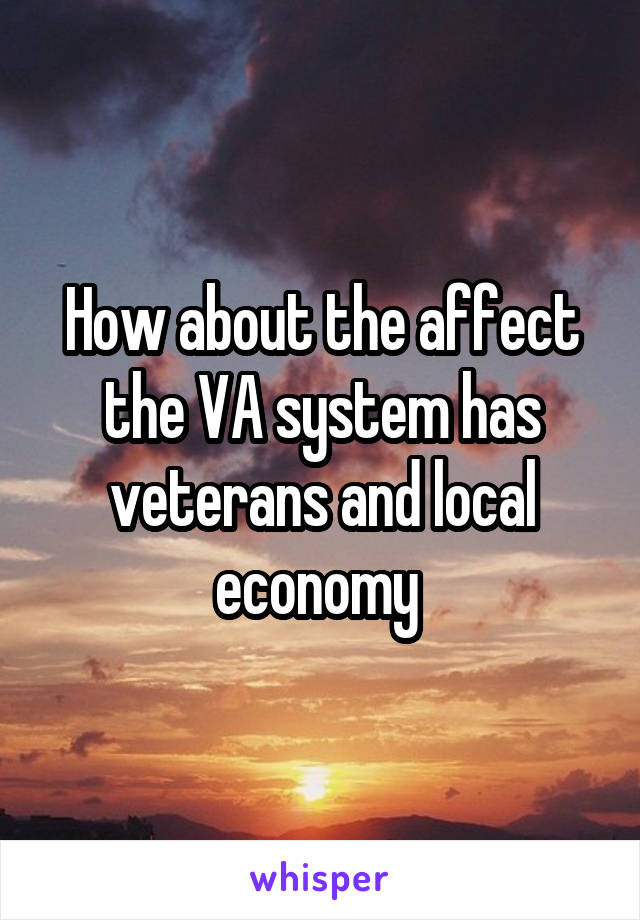 How about the affect the VA system has veterans and local economy 