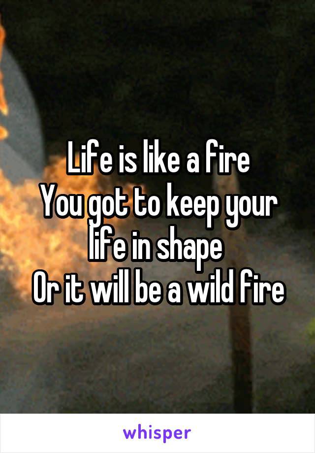 Life is like a fire
You got to keep your life in shape 
Or it will be a wild fire