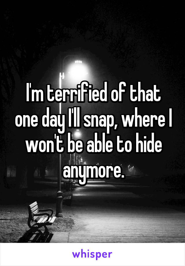 I'm terrified of that one day I'll snap, where I won't be able to hide anymore.