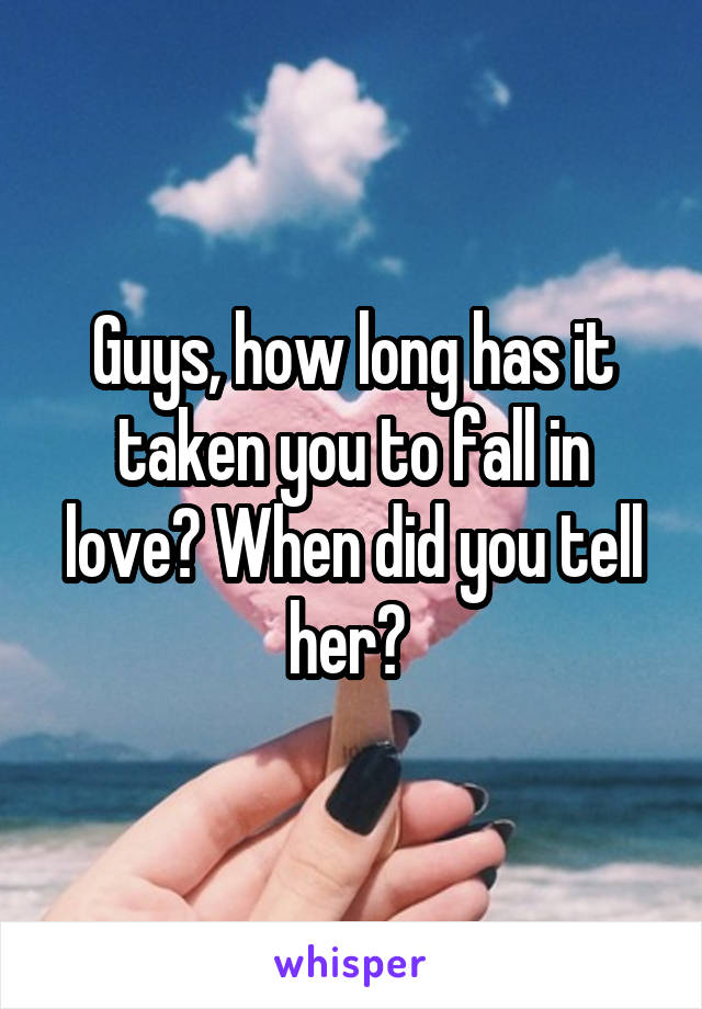 Guys, how long has it taken you to fall in love? When did you tell her? 
