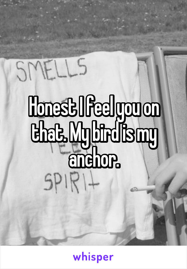 Honest I feel you on that. My bird is my anchor.