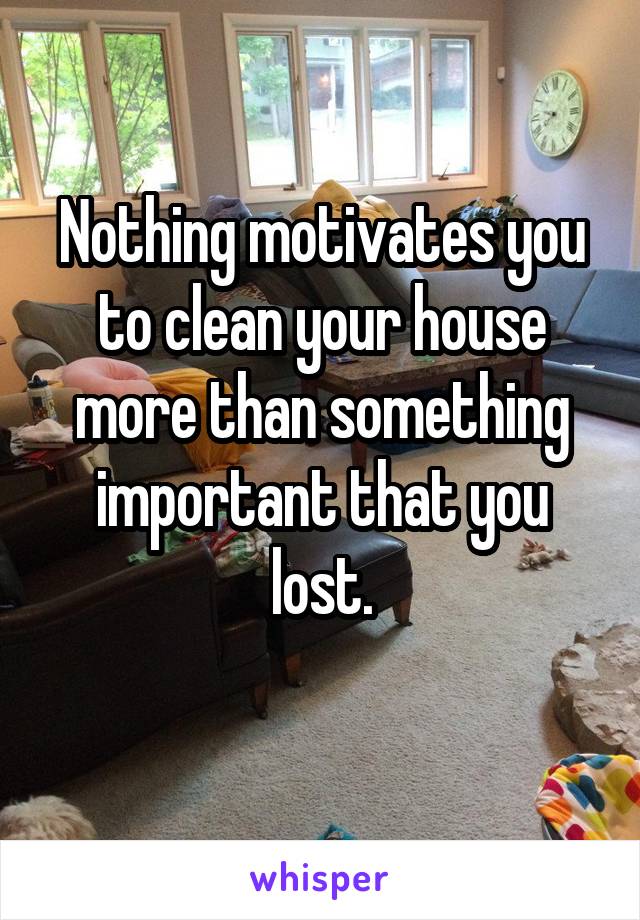 Nothing motivates you to clean your house more than something important that you lost.
