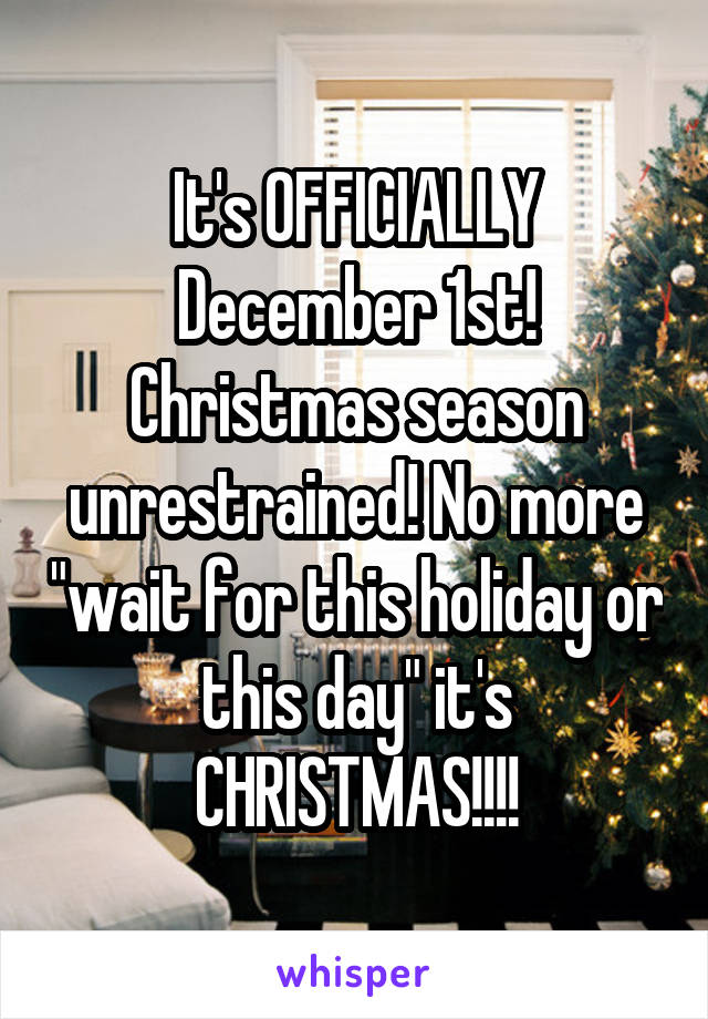It's OFFICIALLY December 1st! Christmas season unrestrained! No more "wait for this holiday or this day" it's CHRISTMAS!!!!
