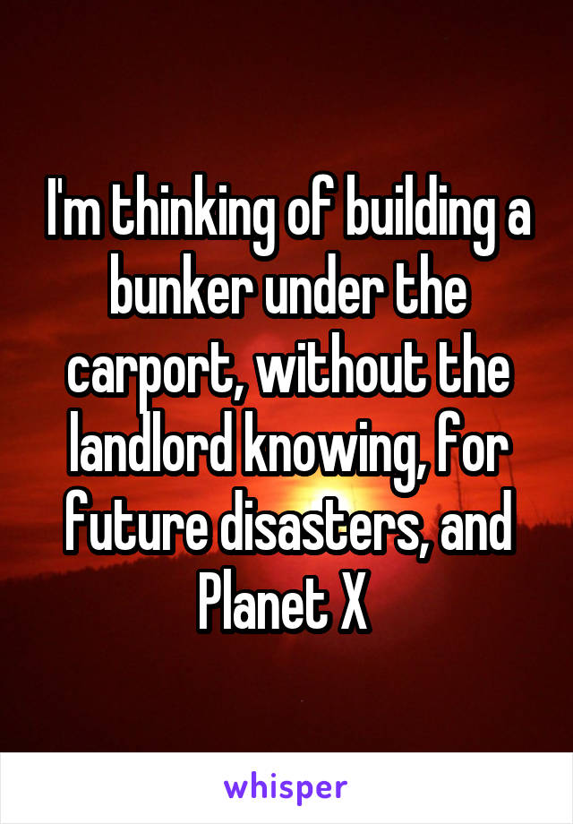 I'm thinking of building a bunker under the carport, without the landlord knowing, for future disasters, and Planet X 