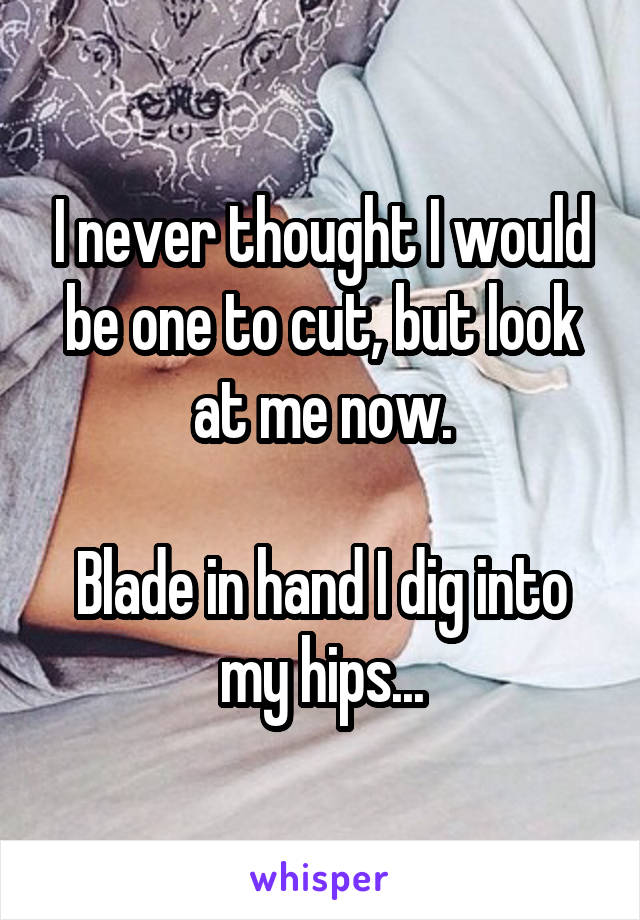 I never thought I would be one to cut, but look at me now.

Blade in hand I dig into my hips...