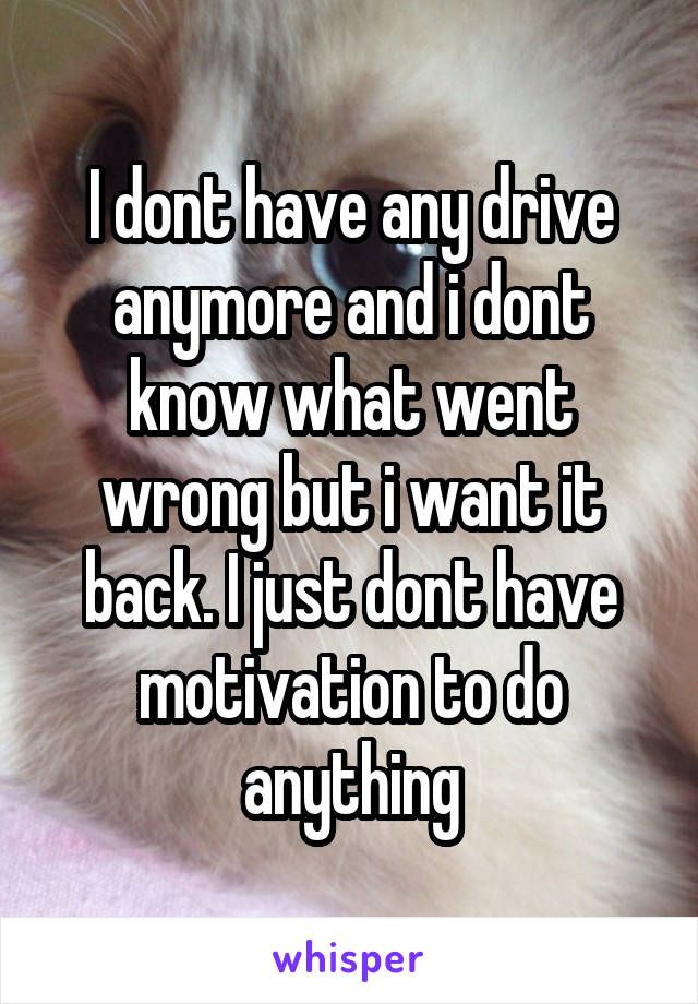 I dont have any drive anymore and i dont know what went wrong but i want it back. I just dont have motivation to do anything