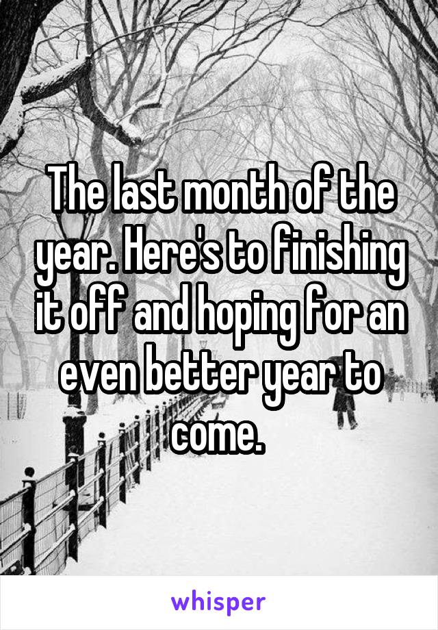 The last month of the year. Here's to finishing it off and hoping for an even better year to come. 