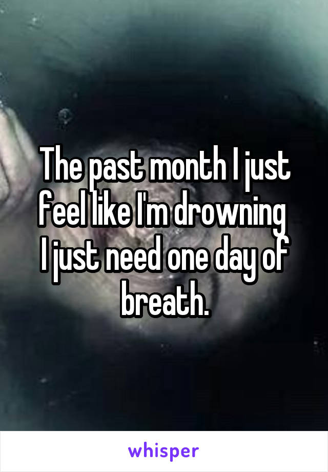 The past month I just feel like I'm drowning 
I just need one day of breath.
