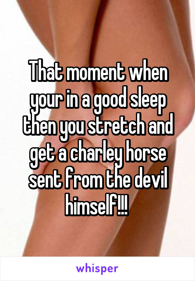 That moment when your in a good sleep then you stretch and get a charley horse sent from the devil himself!!! 