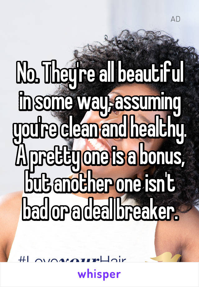 No. They're all beautiful in some way, assuming you're clean and healthy. A pretty one is a bonus, but another one isn't bad or a deal breaker.