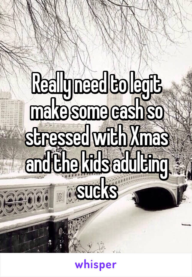 Really need to legit make some cash so stressed with Xmas and the kids adulting sucks