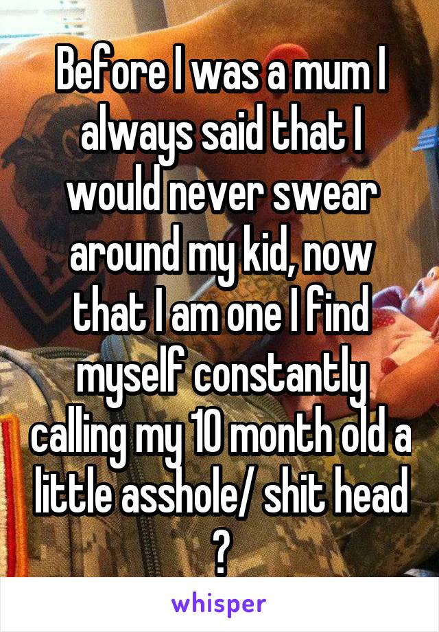 Before I was a mum I always said that I would never swear around my kid, now that I am one I find myself constantly calling my 10 month old a little asshole/ shit head 😂