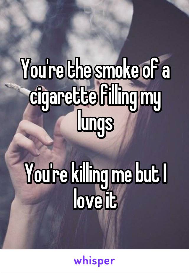 You're the smoke of a cigarette filling my lungs

You're killing me but I love it