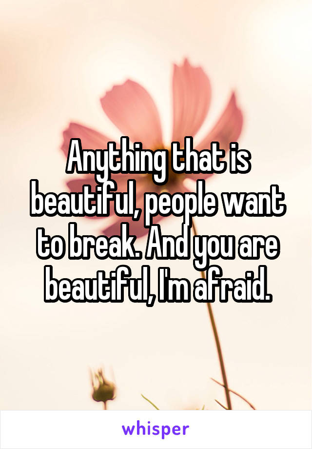 Anything that is beautiful, people want to break. And you are beautiful, I'm afraid.