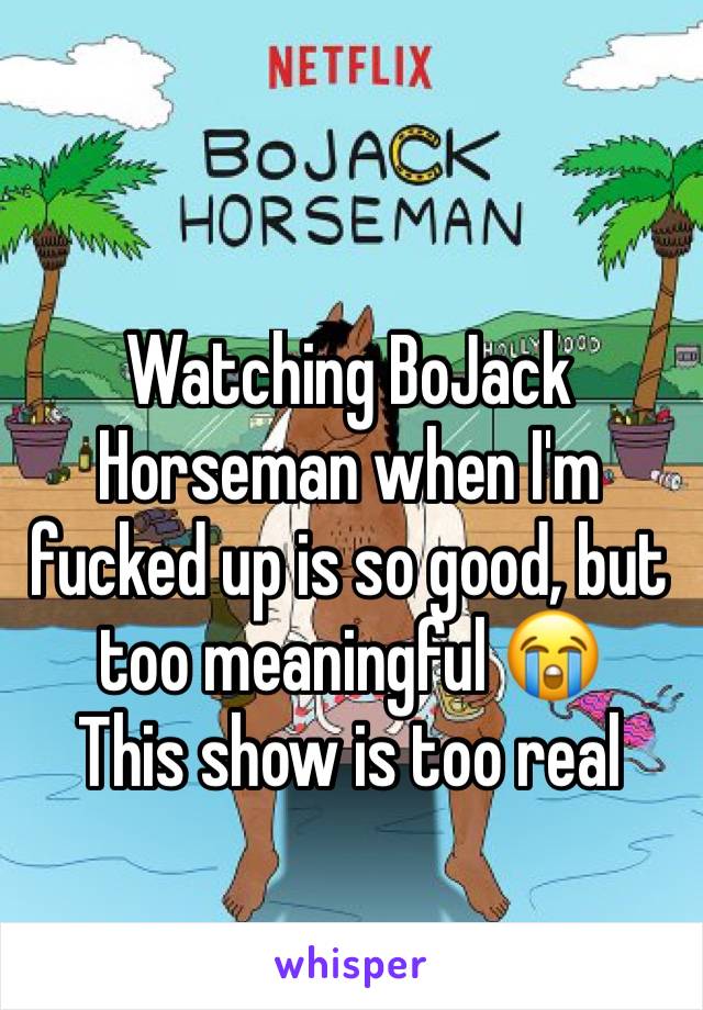 Watching BoJack Horseman when I'm fucked up is so good, but too meaningful 😭
This show is too real 