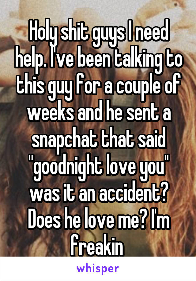 Holy shit guys I need help. I've been talking to this guy for a couple of weeks and he sent a snapchat that said "goodnight love you" was it an accident? Does he love me? I'm freakin 