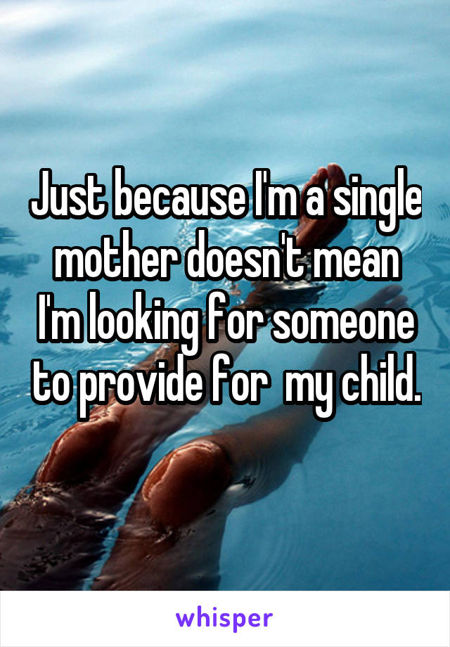 Just because I'm a single mother doesn't mean I'm looking for someone to provide for  my child. 